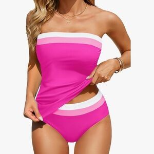 Daci Bandeau Tankini Ruched Tummy Control Bathing Suit Strapless  with Bottom